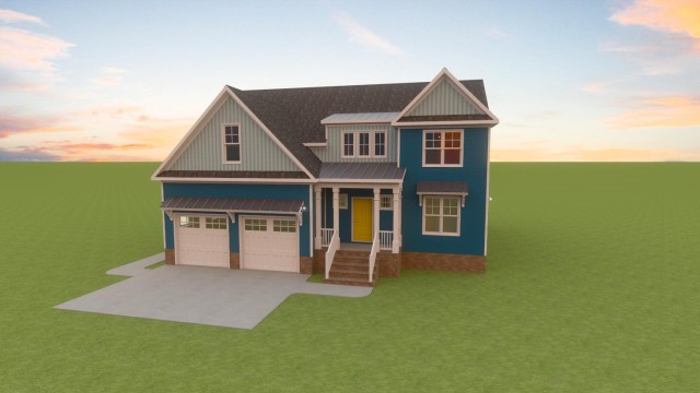 3d Design Residential Home Front View, 2 Car Garage, small farmers porch