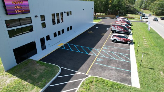 Blazer Project commercial space with newly paved parking lot in front