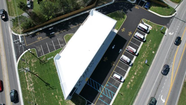 Blazer Project top down view of a building with parking